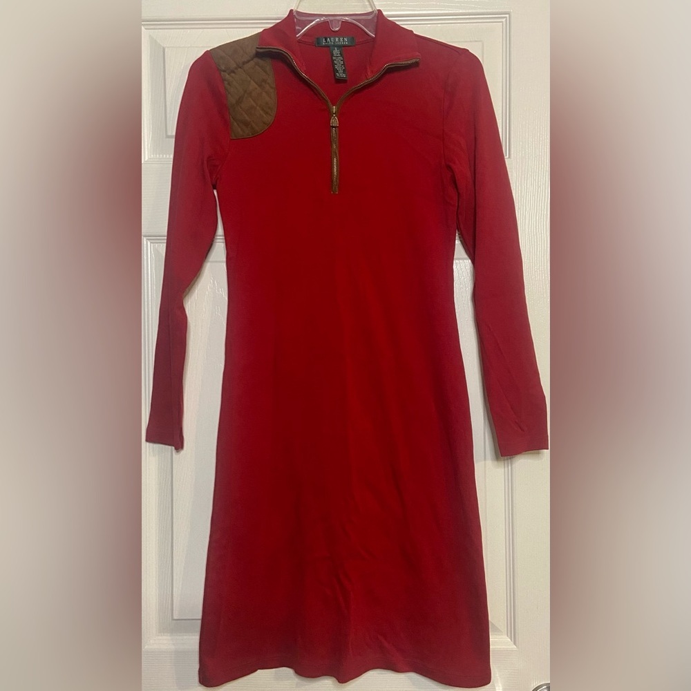 Lauren Ralph Lauren Women's Faux Quilted suede patch Cotton Dress Sz S